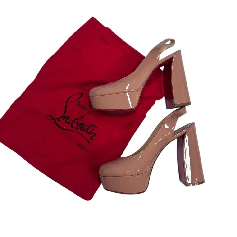 Christian Louboutin Movida Sling 130 Patent Heels – Nude (40.5 Dust Bag & Box)